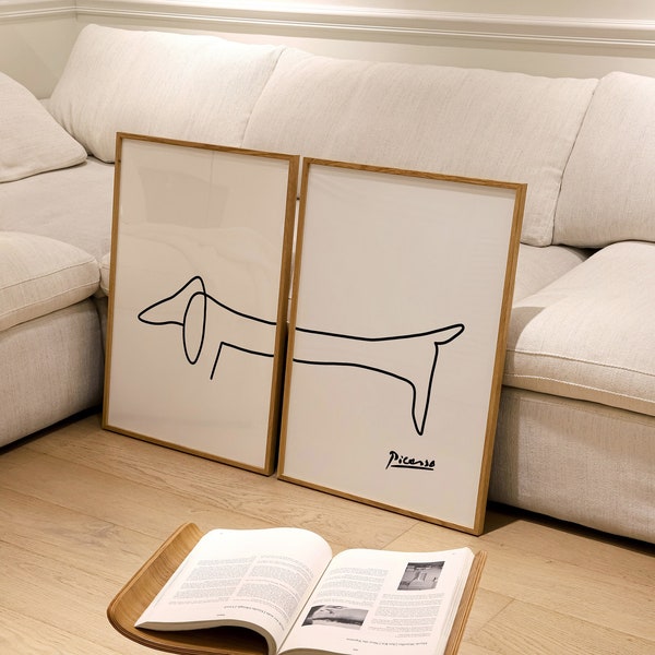 Worst Hond Picasso Art Print Set / Set van 2 Art Prints / Teckel Hond Tekening / Hond Minnaar Cadeau / Worst Hond Tekening