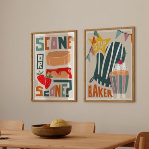 Baking Set of 2 Art Prints / Kitchen Wall Art Set / Art for Kitchen / Art for Dining Room / Retro Art Print / Graphic Art Print
