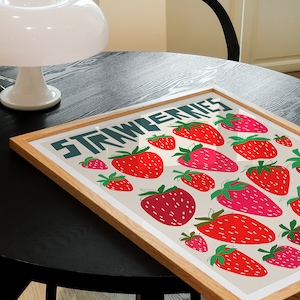 Strawberry Wall Art / Fruit Poster / Abstract Art Print / Kitchen Art Print / Housewarming Gift