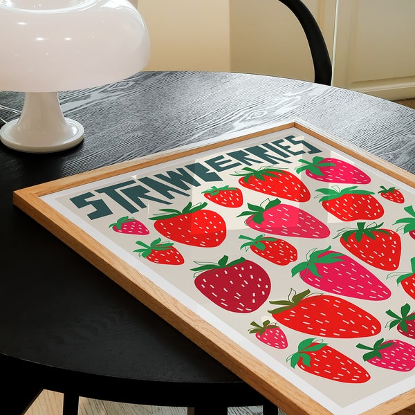 Strawberry Wall Art / Fruit Poster / Abstract Art Print / Kitchen Art Print / Housewarming Gift