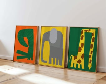 Jungle Animals Art Print Set: Colorful Kids Nursery Decor