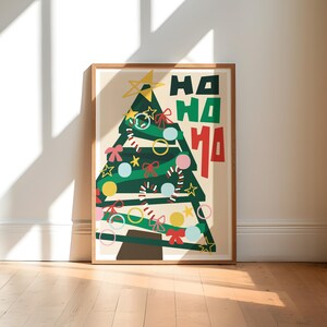 Christmas Tree Art Print, Colorful Festive Decor image 1