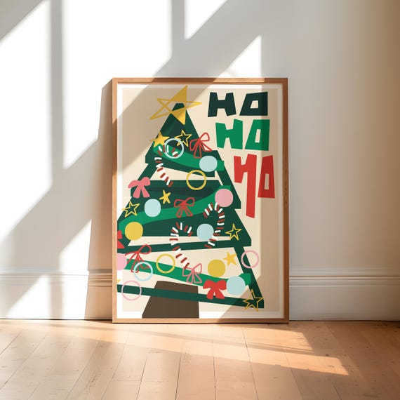 Christmas Tree Art Print, Colorful Festive Decor