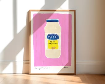 Mayonnaise Wall Art / Pink Art Print / Kitchen Art Print / Housewarming Gift / Sauce Print / Quirky Print