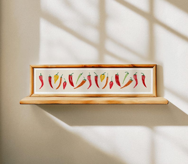 Chilli Panoramic Art Print / Colourful Kitchen Print / Framed or Unframed / Restaurant Decor / Red Print / 60 cm x 12 cm image 2