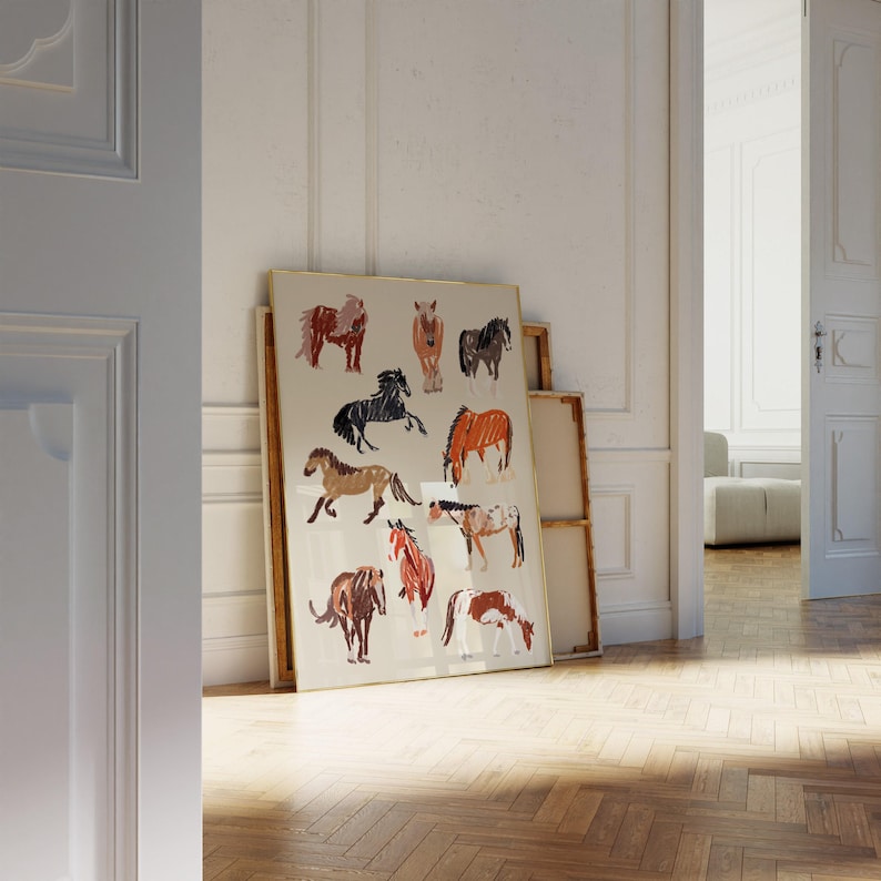 Horse Art Print / Horse Lover Gift / Animal Wall Art / Horse Drawing Art Print / Horse Riding Gift 画像 7