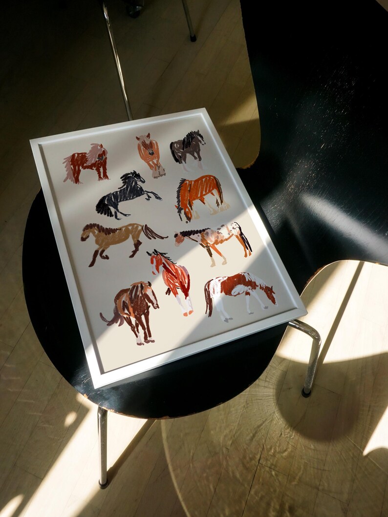 Horse Art Print / Horse Lover Gift / Animal Wall Art / Horse Drawing Art Print / Horse Riding Gift 画像 3