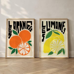Orange and Lemon Art Print Set: Abstract Kitchen Wall Decor