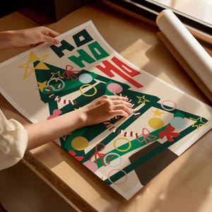 Christmas Tree Art Print, Colorful Festive Decor image 3