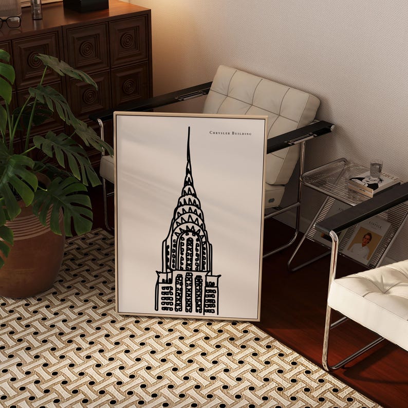 Chrysler Building Art Print: NYC Black & White Line Drawing image 2