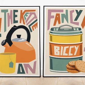 Tea and Biscuit Set of 2 Art Prints / Kitchen Wall Art / Art for Kitchen / Art for Dining Room / Retro Art Print / Graphic Art Print image 5
