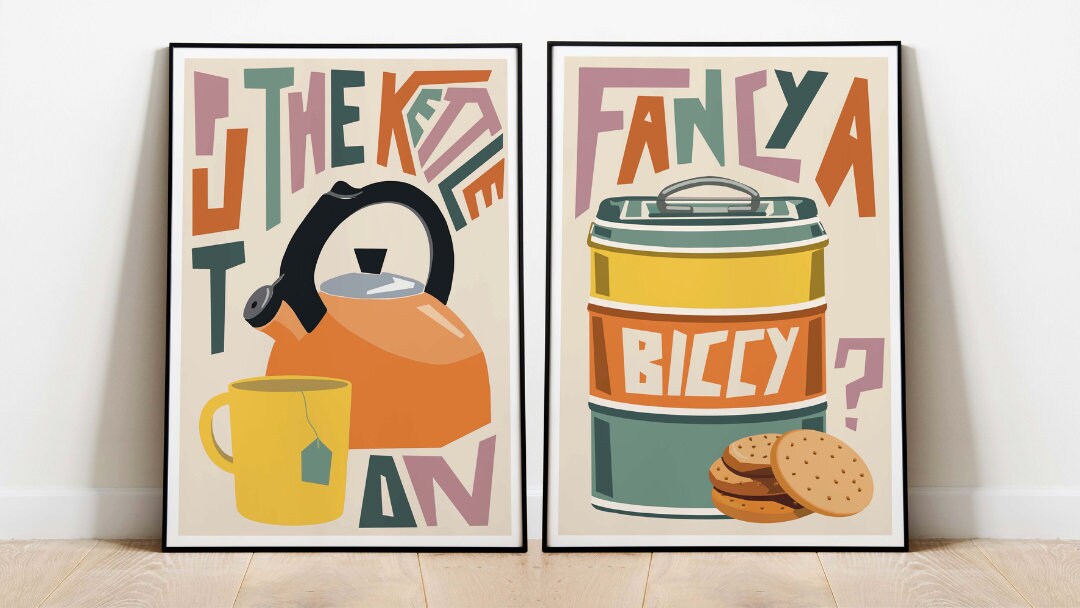 Tea and Biscuit Set of 2 Art Prints / Kitchen Wall Art / Art Etsy UK