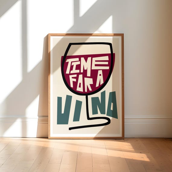 Time for Vino Art Print | Colorful Kitchen Bar Cart Decor