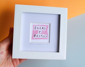 Beers and Besties Mini Art Print, Galentines Friendship Gift