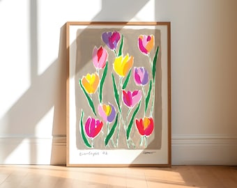 Tulips Painting Art Print / Hand Painted Abstract Art Print / Floral Art Print / Colourful Art Print / Flower Market / Gallery Wall