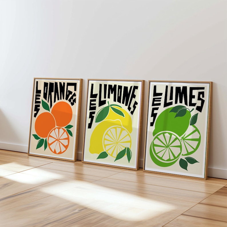 Retro Fruit Kitchen Art Print Set: Colorful Citrus Foodie Gift - Etsy