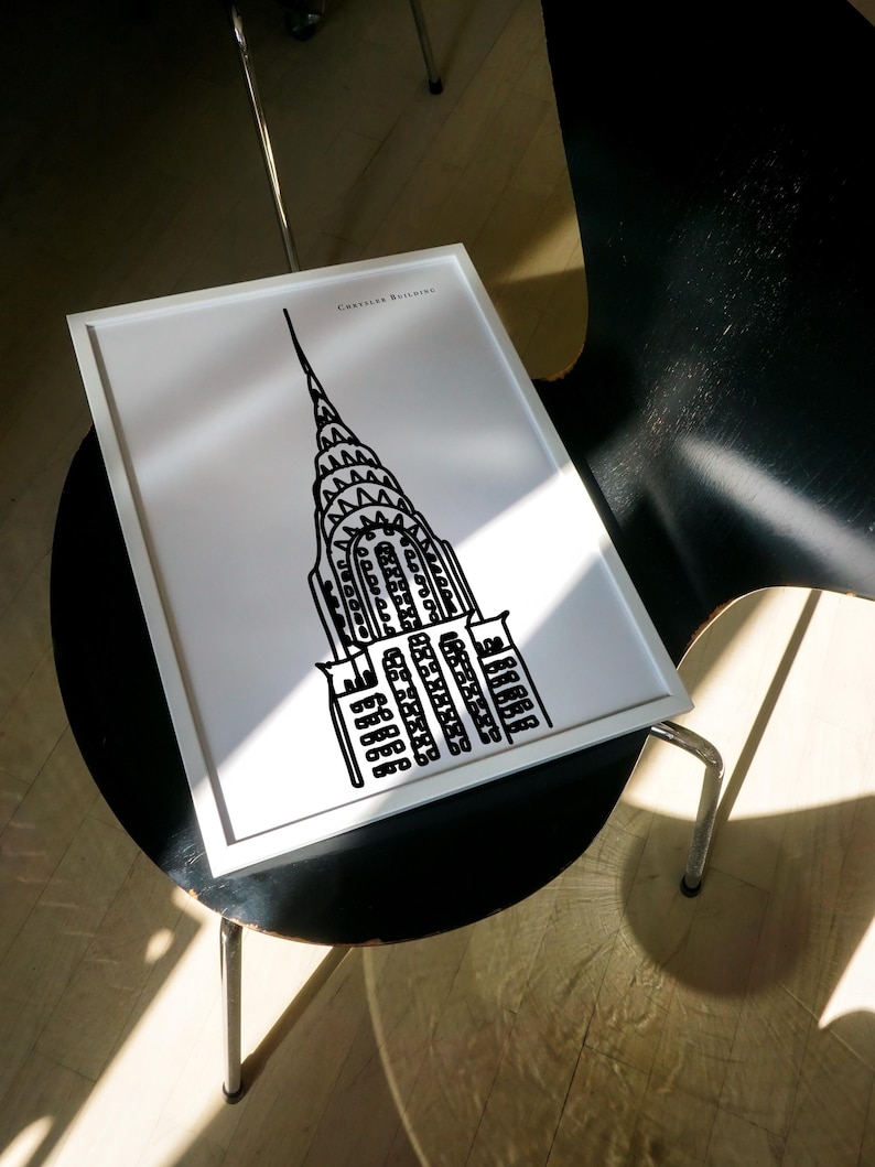 Chrysler Building Art Print: NYC Black & White Line Drawing image 4