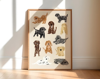 Stampa artistica del cane Cockapoo, stile schizzo