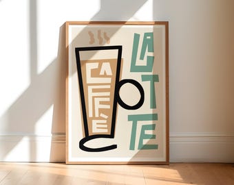 Coffee Latte Art Print, Retro Kitchen Decor