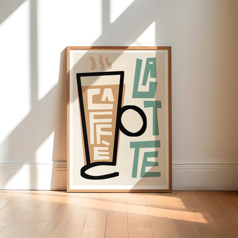 Coffee Latte Art Print, Retro Kitchen Decor image 1