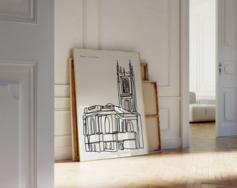 Stampa artistica della Cattedrale di Derby / Arte da parete in bianco e nero di Derby / Regalo della Cattedrale di Derby