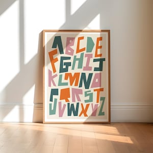 Lámina artística del alfabeto / Arte mural para dormitorio infantil / Decoración de pared infantil / Arte para guardería / Lámina artística enmarcada / Lámina de arte gráfico