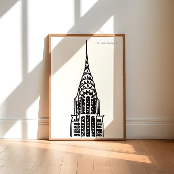 Chrysler Building Art Print: NYC Black & White Line Drawing