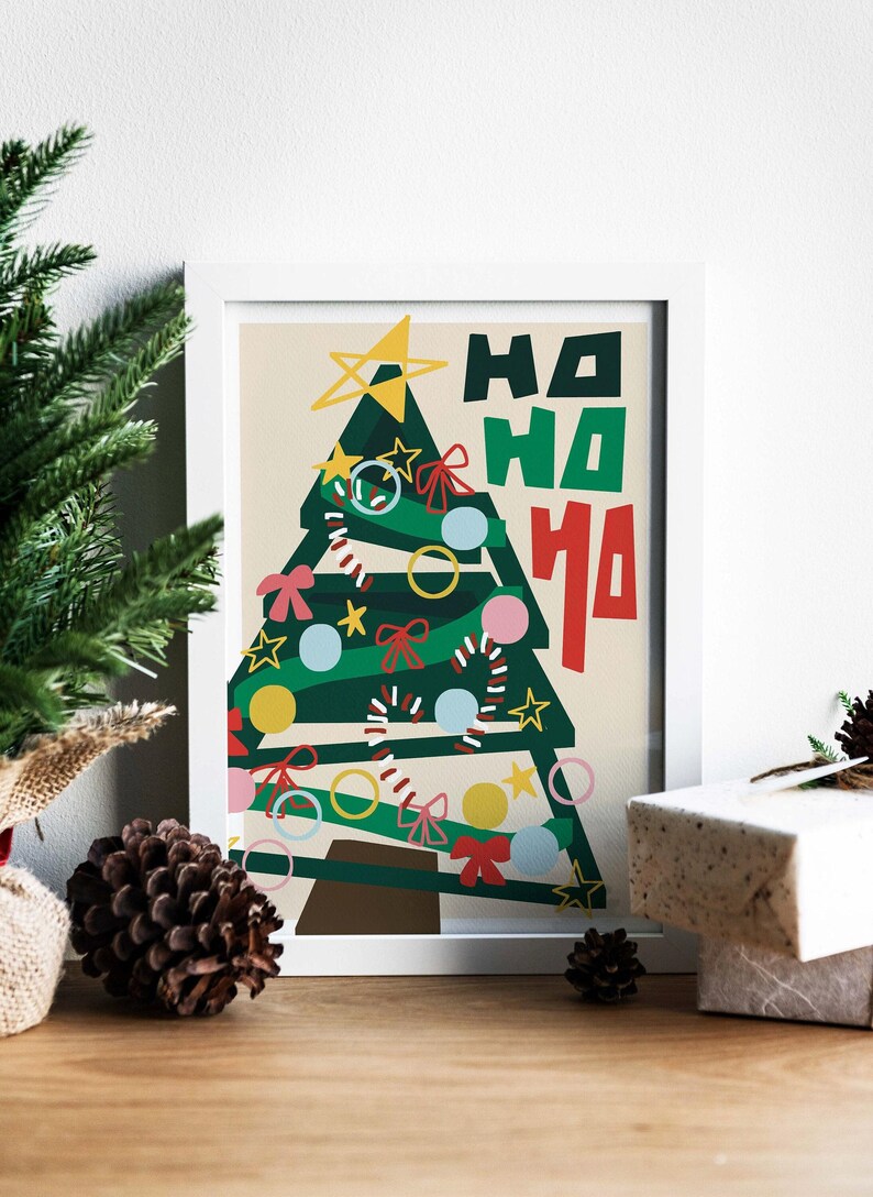Christmas Tree Art Print, Colorful Festive Decor image 2