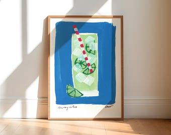 Mojito schilderij Art Print / Handgeschilderde abstracte kunstprint / Cocktail Art Print / Mojito Print / Kleurrijke kunstprint