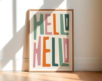Hello Hello Art Print: Colorful Typography, Hallway Wall Decor