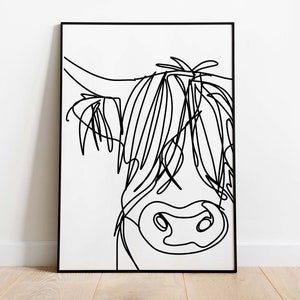 Highland Cow Art Print / Line Wall Art / Animal Art / Line Art Print / Unique Gift / A1, A2, A3, A4 or A5 image 4