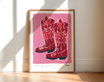 Cowboy Boots Painting Art Print / Shania Twain Inspired Art Print / Western Art Print / Pink Print / Country Music Art Print / Cowgirl Print