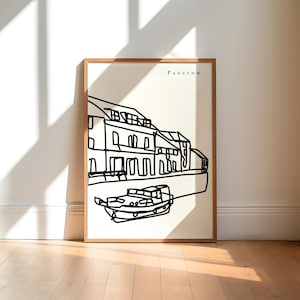 Padstow Cornwall Art Print, Minimalist Line Drawing