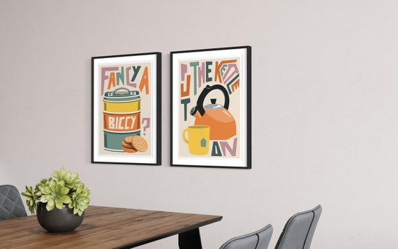 Tea and Biscuit Set of 2 Art Prints / Kitchen Wall Art / Art for Kitchen / Art for Dining Room / Retro Art Print / Graphic Art Print