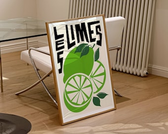 Lime Art Print / Kitchen Wall Art / Art for Kitchen / Art for Dining Room / Retro Art Print / Fruit Art Print