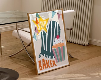 Star Baker Art Print / Kitchen Wall Art / Art for Kitchen / Great British Bake Off / Art for Dining Room / Retro Art Print / GBBO