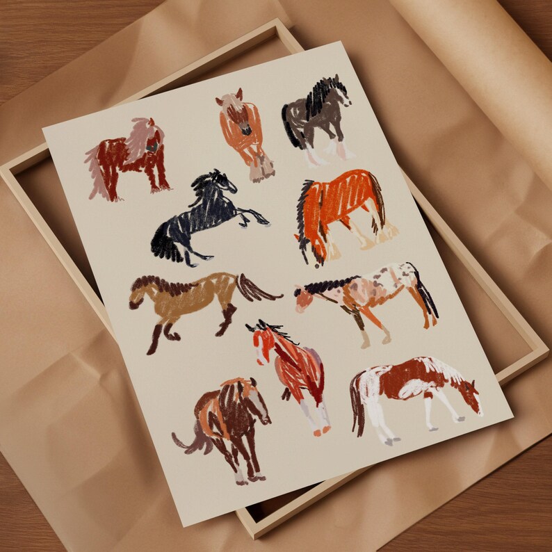 Horse Art Print / Horse Lover Gift / Animal Wall Art / Horse Drawing Art Print / Horse Riding Gift 画像 4