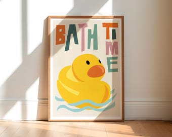 Bath Time Duck Art Print, Colourful Bathroom Wall Decor