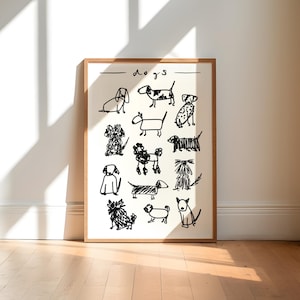 Dog Black and White Art Print / Animal Wall Art / Dog Drawing Art Print / Dog Lover Gift
