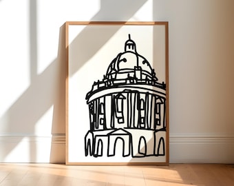 Oxford University kunstafdruk, zwart-witte lijntekening