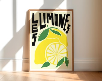 Lemon Kitchen Art Print, 'Les Limones' Retro Wall Decor