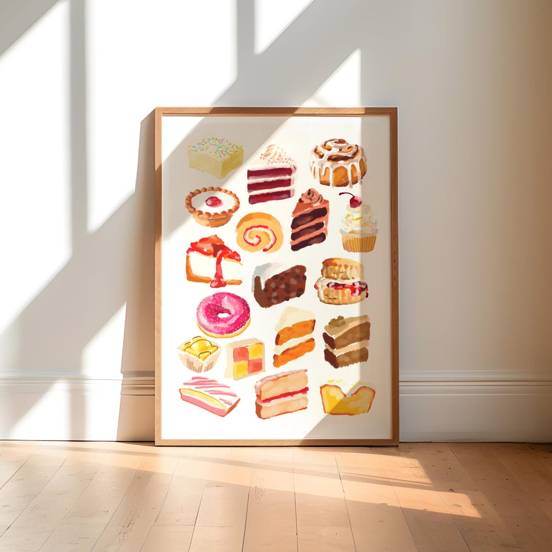 Cake Art Print: Hand-painted Kitchen Food Poster - Etsy