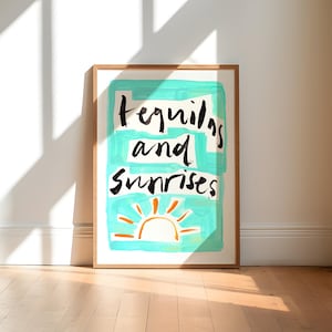 Tequila Sunrise Kunstdruck / Cocktail Wandkunst / Kunst für Küche / Kunst für Bar / Galerie Wandkunst / Sommerkunst / Blaue Wanddekoration