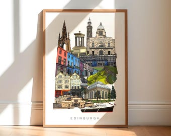 Edinburgh Art Print / Edinburgh Landmarks Poster / Edinburgh Gift / Edinburgh Drawing / Edinburgh Poster