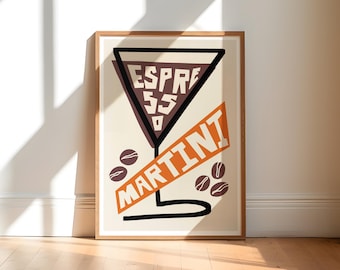 Espresso Martini Cocktail Art Print, Retro Kitchen Wall Decor
