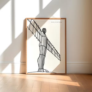 Stampa artistica in bianco e nero di Newcastle / Stampa artistica da parete "Angelo del Nord" / Arte di Antony Gormley / Regalo di Newcastle