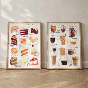 Coffee and Cake Art Print Set of 2, Kitchen Wall Decor