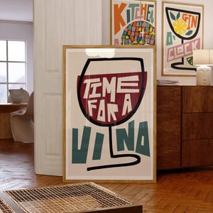 Time for Vino Art Print | Colorful Kitchen Bar Cart Decor image 8