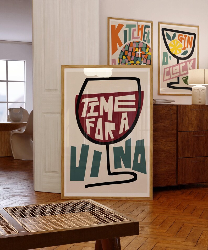 Time for Vino Art Print | Colorful Kitchen Bar Cart Decor image 8