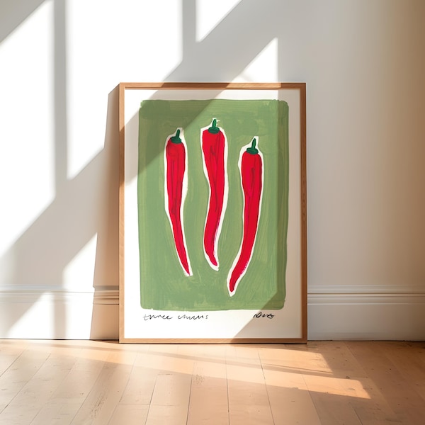 Chilli Painting Art Print / Hand Painted Abstract Art Print / Kitchen Art Print / Chilli Print / Colourful Art Print